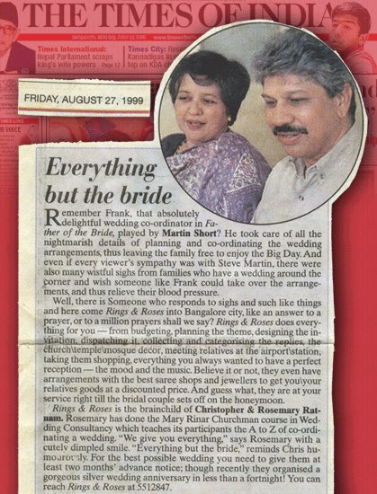 rings and roses wedding planners - times of india article 1999